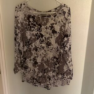 Talbots Gray Floral Long Sleeve Tee